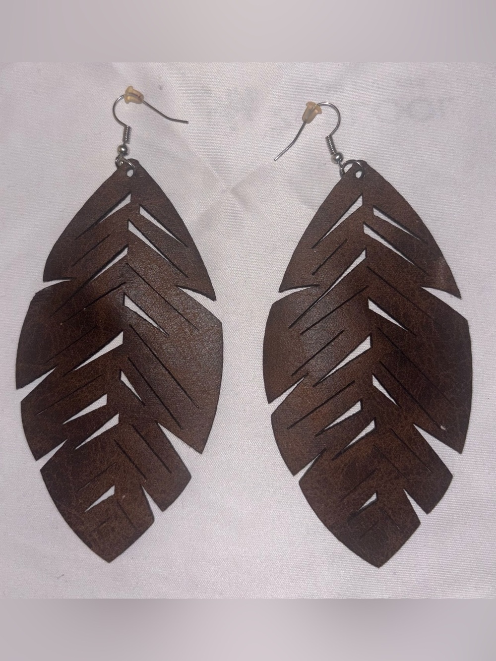 Brown Feather-Cut Leaf Drop Earrings - Women Jewelry